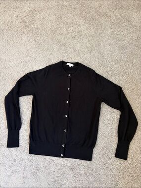 Ann Mashburn Rosie Cardigan Black Cotton Silk Blend Button Front Crew Neck Med